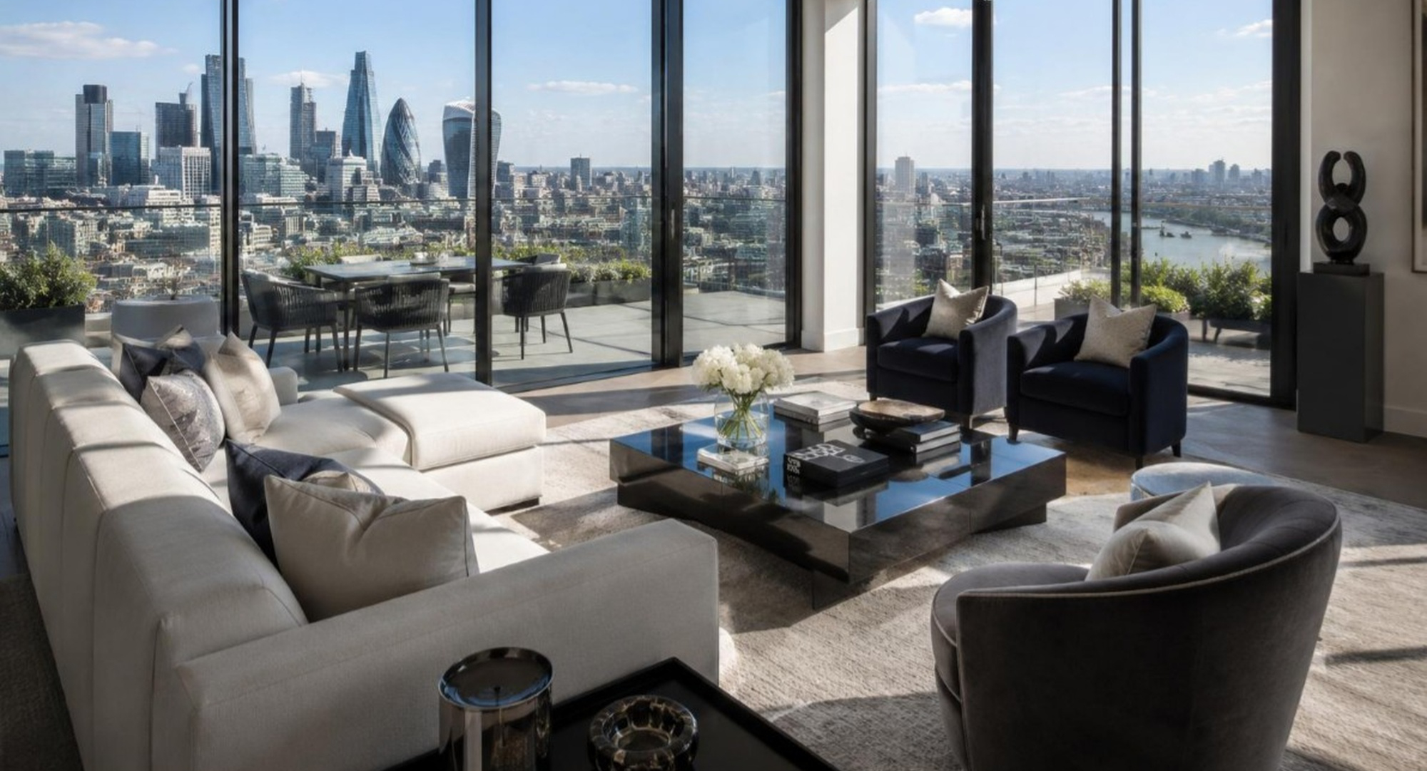 View inside a modern penthouse apartment overlooking London