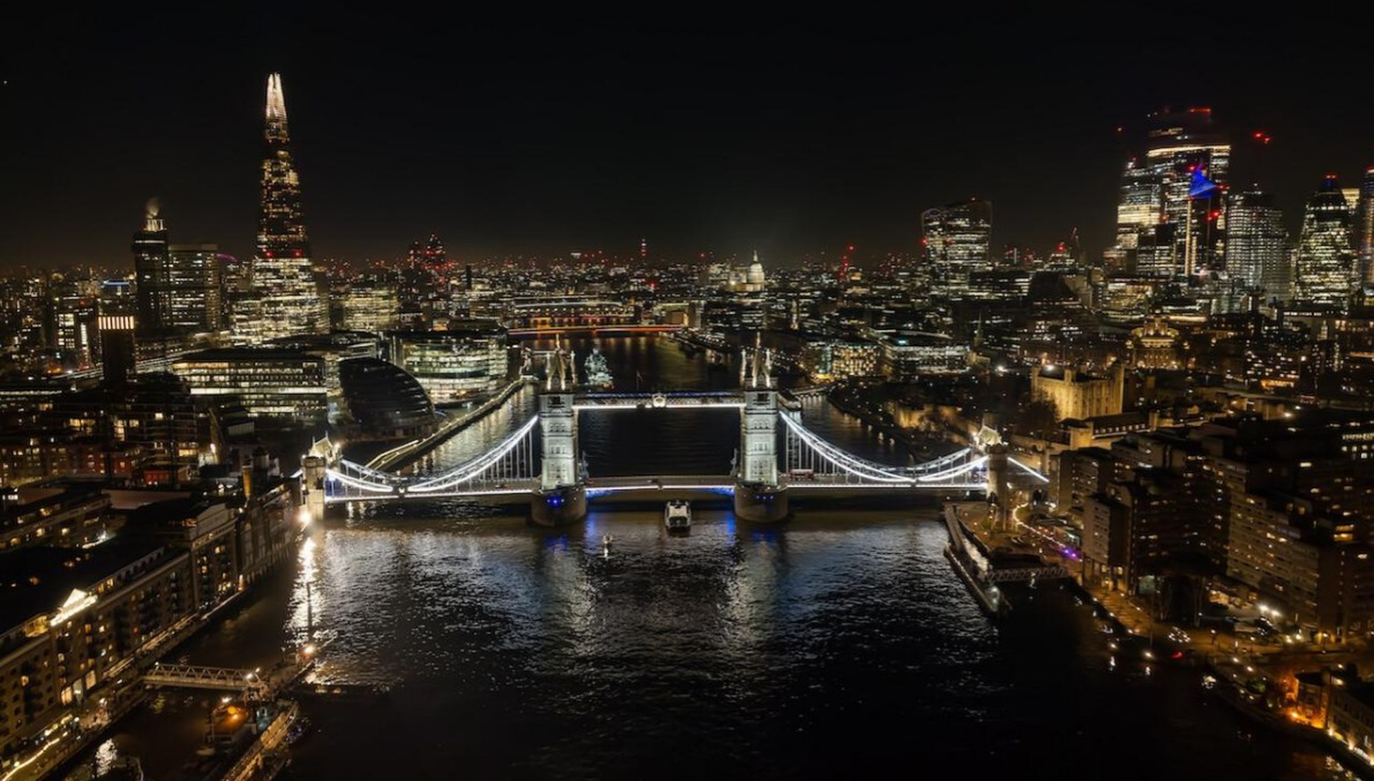 Aerial shot of London city at night